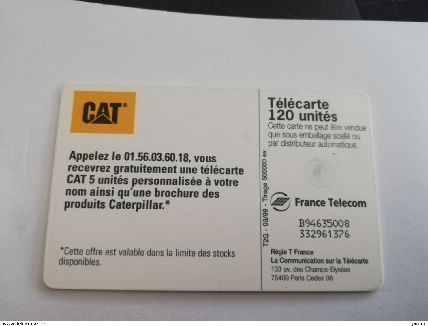 FRANCE/FRANKRIJK  SET 2X CHIPCARD  50 UNITS + 120 UNITS CATEPILLAR        WITH CHIP     ** 10076** - Nachladekarten (Handy/SIM)