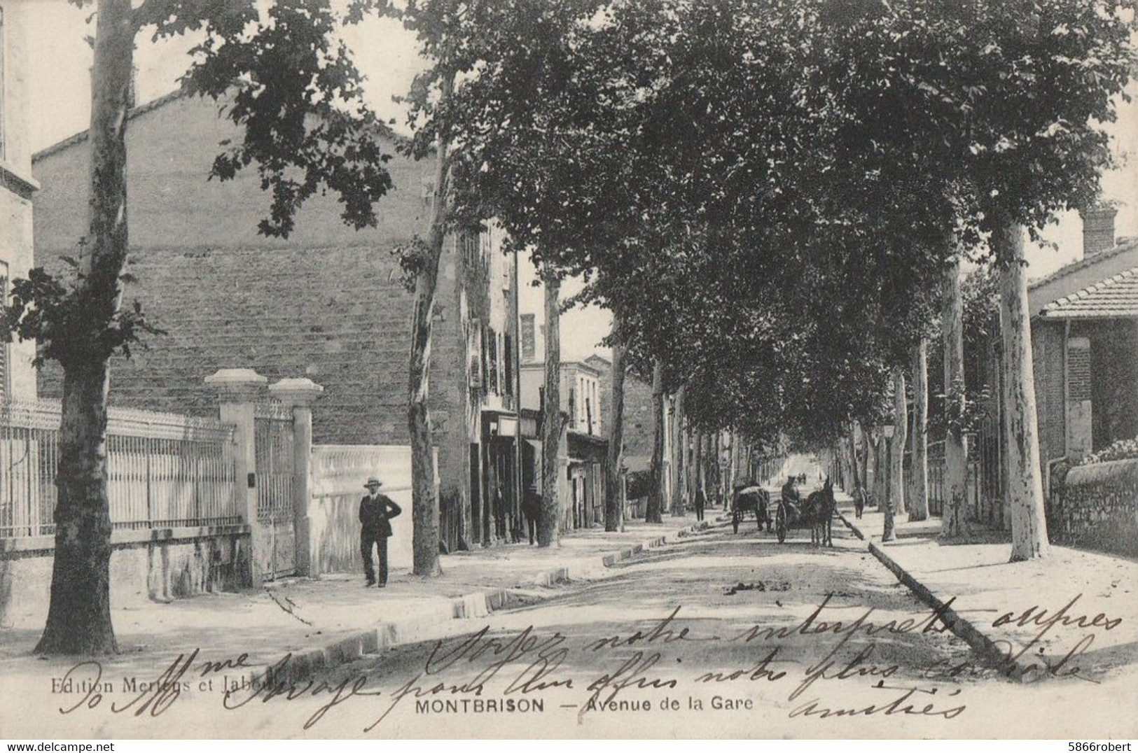 CARTE POSTALE ORIGINALE ANCIENNE : MONTBRISON AVENUE DE LA GARE EN 1918  ANIMEE LOIRE (42) - Montbrison