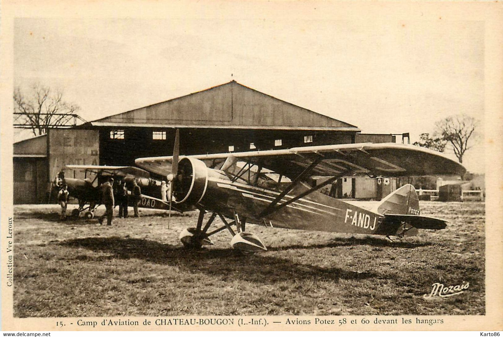 Bouguenais * Château Bougon * Aérodrome Aéroport * Le Camp D'aviation * Avions POTEZ 58 Et 60 Devant Un Hangar - Bouguenais