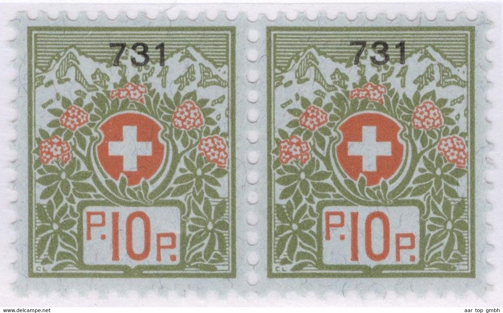 Schweiz Portofreiheit Zu#9 Paar ** Postfrisch 10Rp. Gr#731 Elisabethen Verein Ausgeliefert 800 Stk. - Portofreiheit
