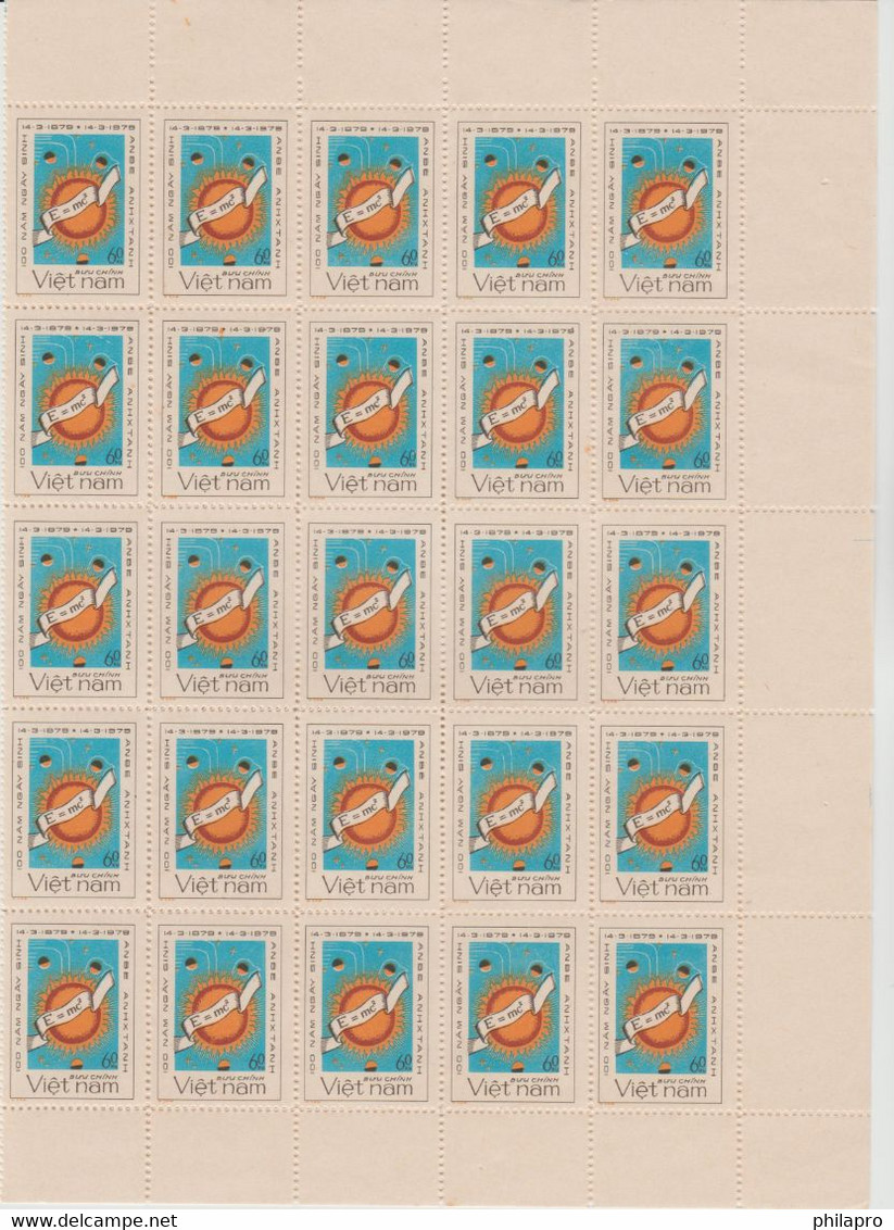 VIETNAM  1979  FULL SHEET OF 50 STAMPS  ALBERT EINSTEIN  **MNH    Réf GF - Albert Einstein