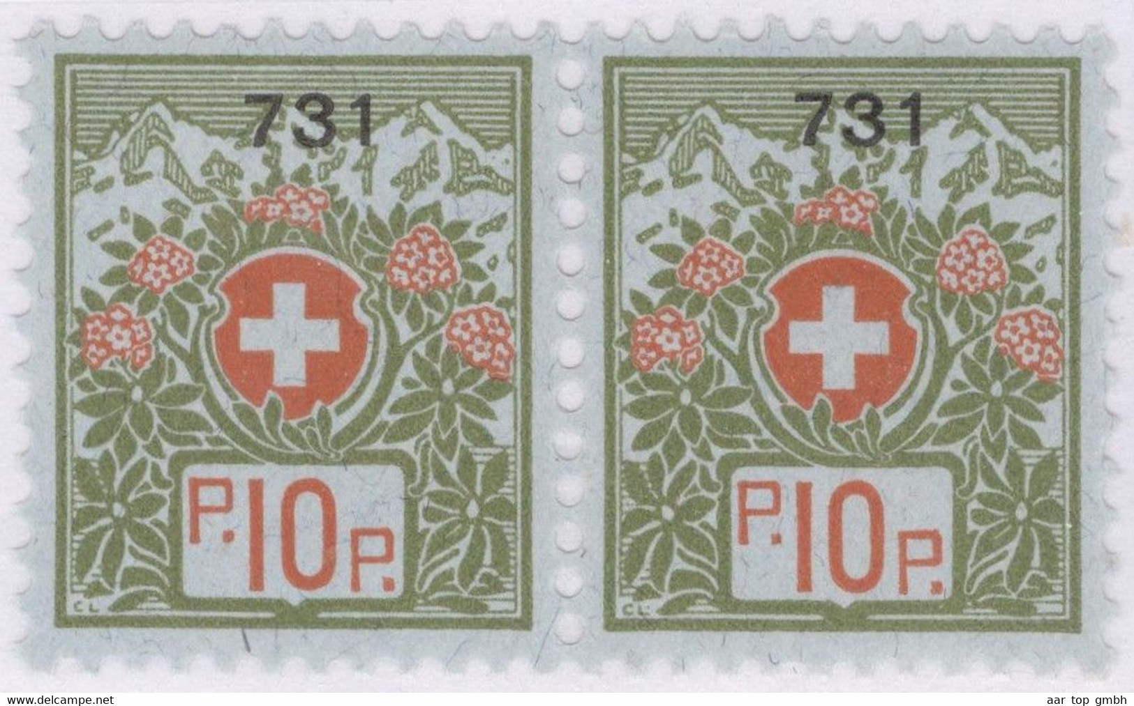 Schweiz Portofreiheit Zu#9 Paar ** Postfrisch 10Rp. Gr#731 Elisabethen Verein LU Ausgeliefert 800 Stk. - Franchise