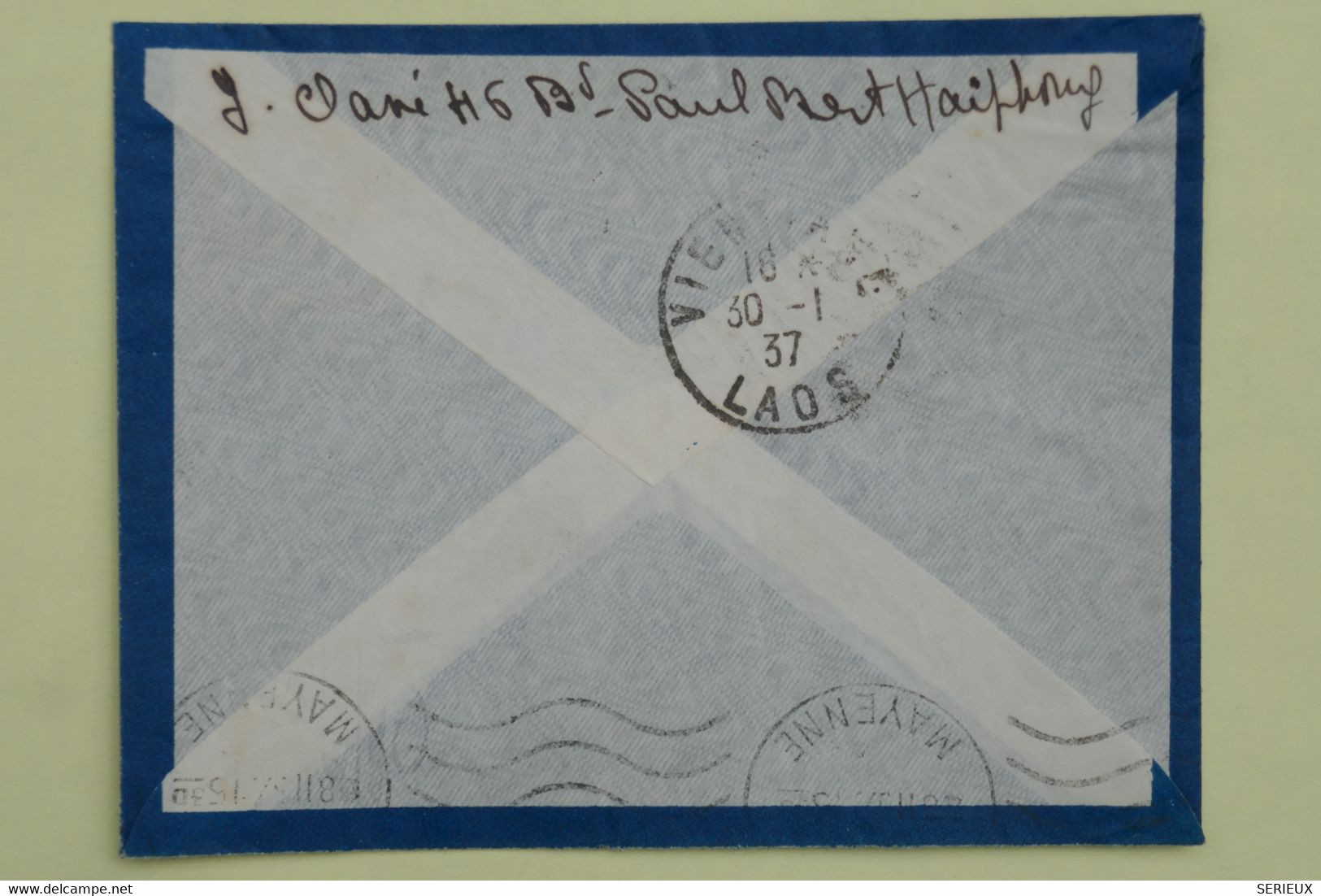 AM18 INDOCHINE BELLE LETTRE 1937 HAI PHONG   POUR  LAVAL   FRANCE VIA MARSEILLE  +AEROPHILATELIE +AFFRANCH.  INTERESSANT - Lettres & Documents