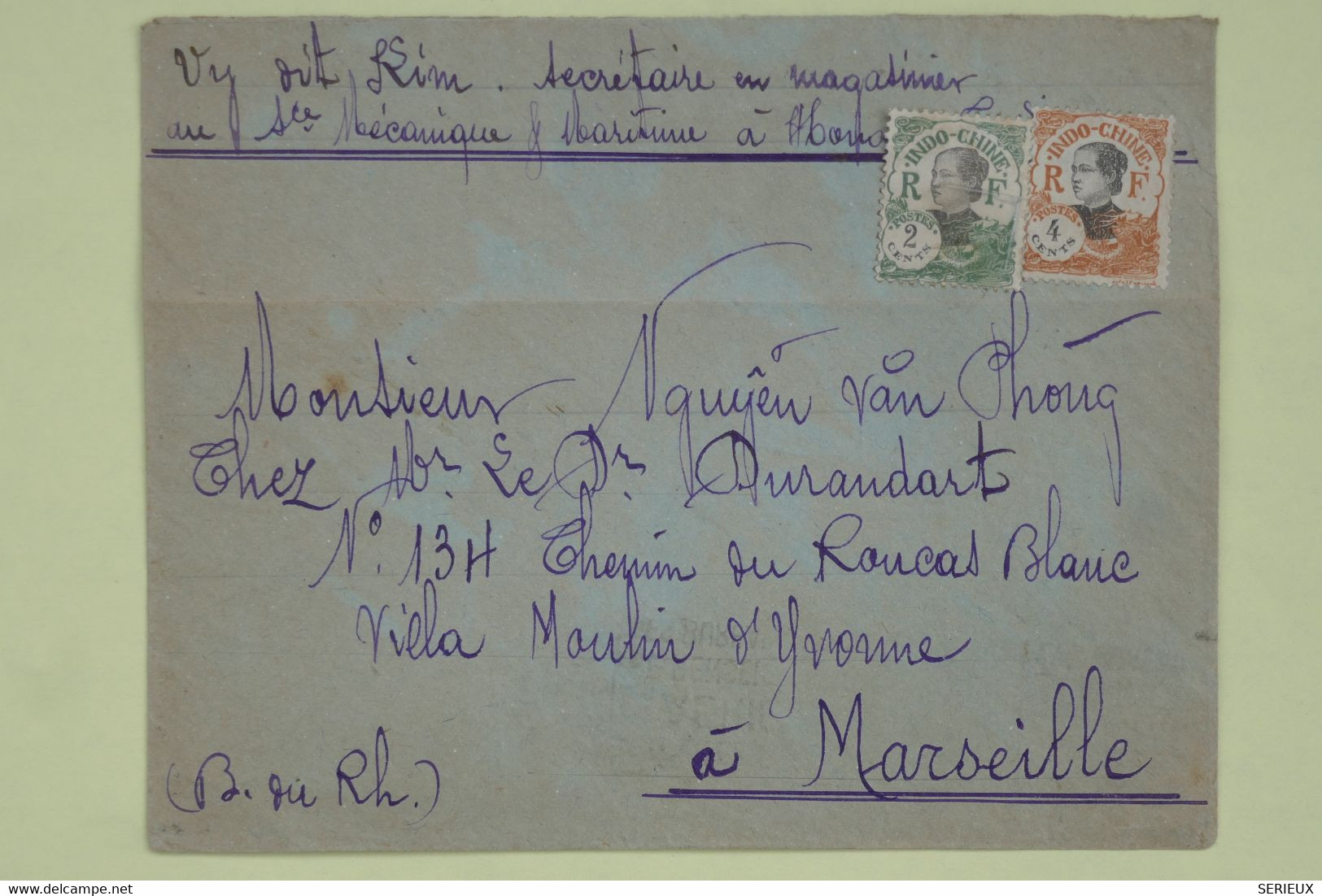 AM18 INDOCHINE BELLE LETTRE 1925 HANOI  POUR  MARSEILLE  FRANCE  +AFFRANCH.  INTERESSANT - Lettres & Documents