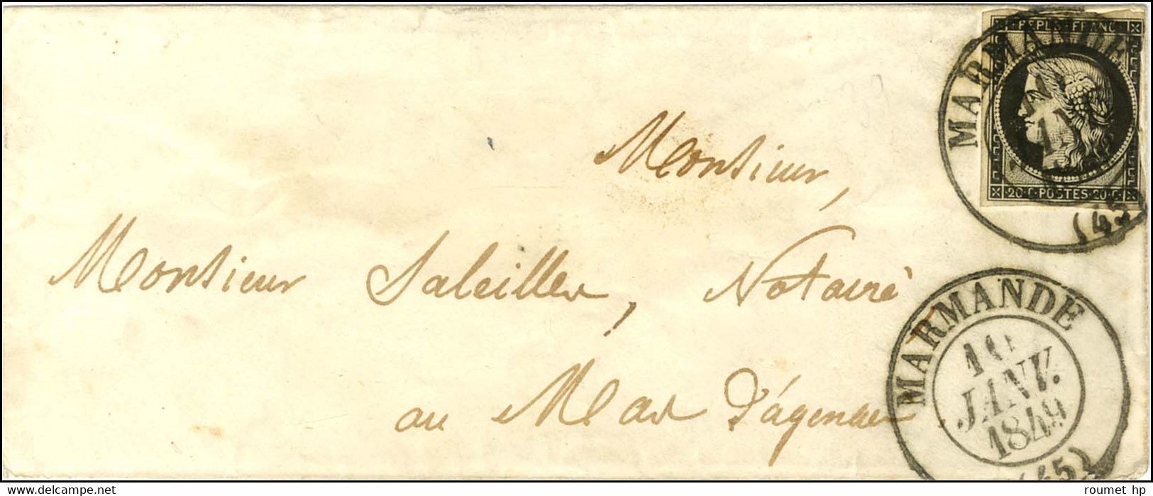 Càd T 13 MARMANDE (45) 10 JANV. 1849 / N° 3 (def) Sur Lettre Pour Le Mas D'Agenais. Superbe Frappe. - SUP. - RR. - 1849-1850 Ceres