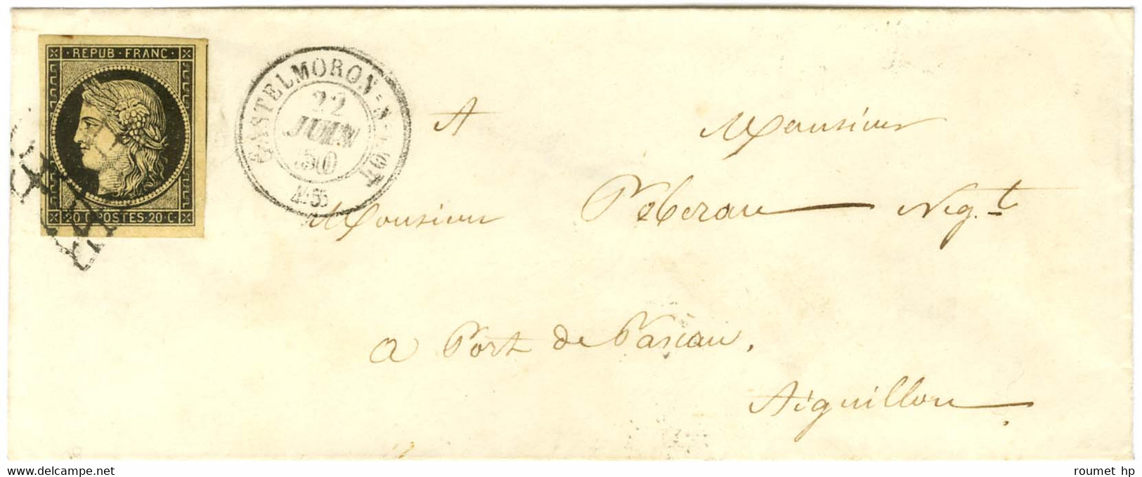 Grille / N° 3 Belle Marge Càd T 15 CASTELMORON-S-LOT 45 Sur Lettre Pour Aiguillon. 1850. - TB / SUP. - R. - 1849-1850 Ceres