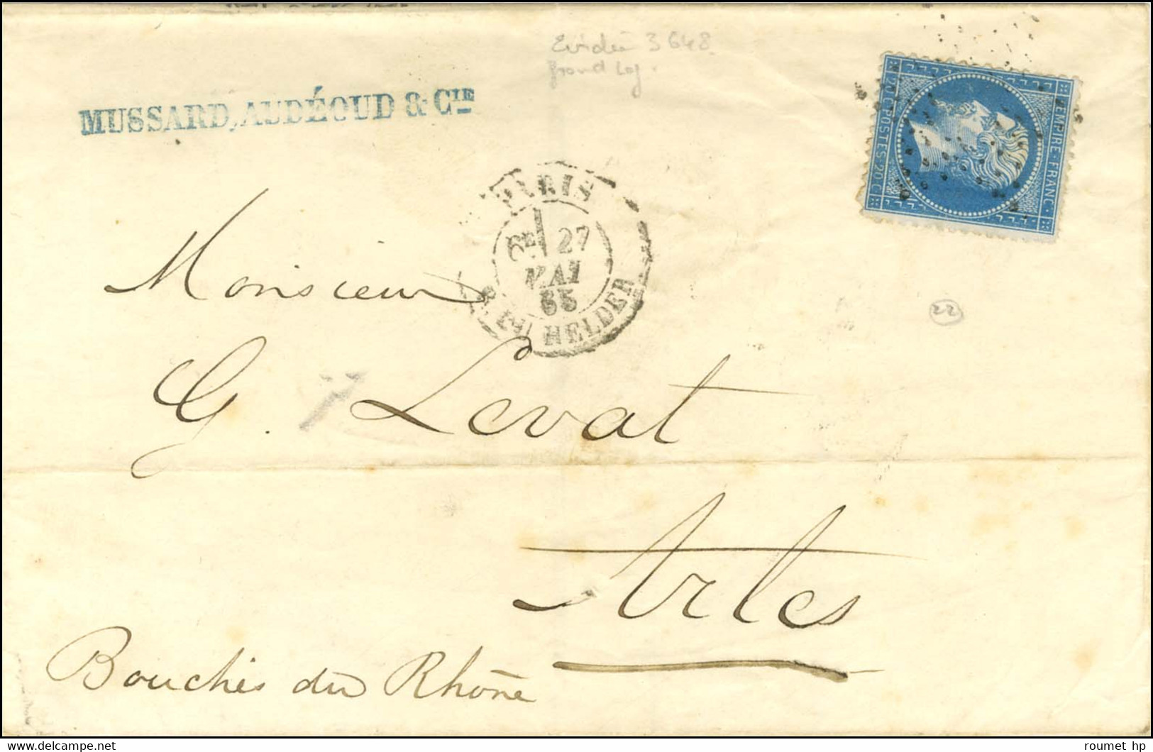 Etoile évidée (P N° 3648) / N° 22 Càd PARIS / R. DU HELDER. 1865. - TB. - R. - 1862 Napoleon III