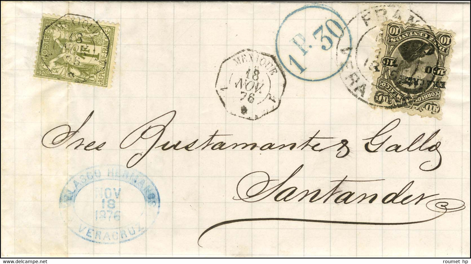 Càd FRANCO / VERA CRUZ / TP Mexique 10c + Càd Octo 1 MEXIQUE 1 / * / N° 72 (infime Froissure) Sur Lettre En Affranchisse - 1876-1878 Sage (Type I)