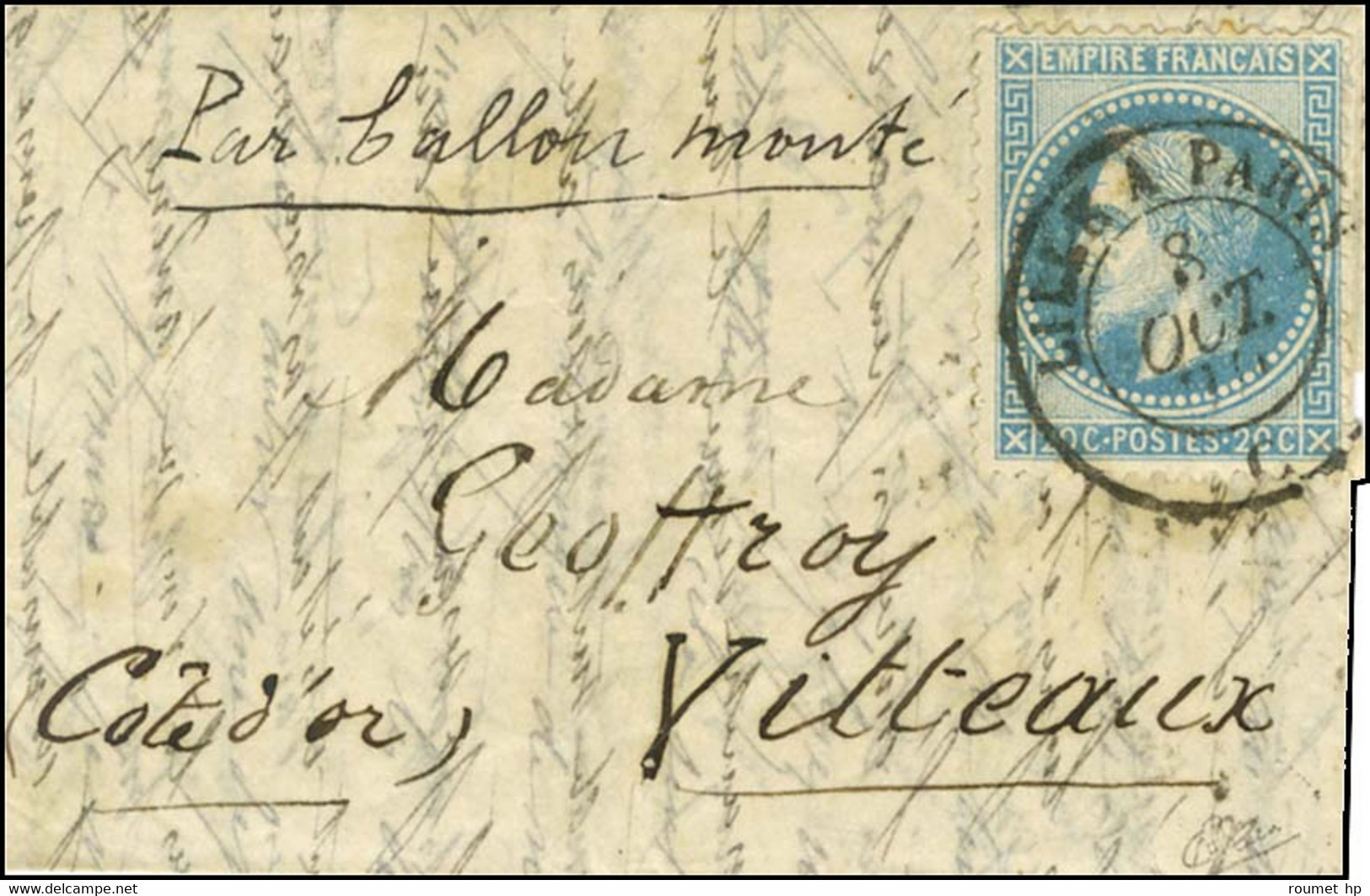 Lettre Avec Texte Daté De Paris Le 30 Septembre 1870 Pour Vitteaux (zone Occupée), Au Recto Càd LILLE A PARIS 8 OCT. 70  - War 1870