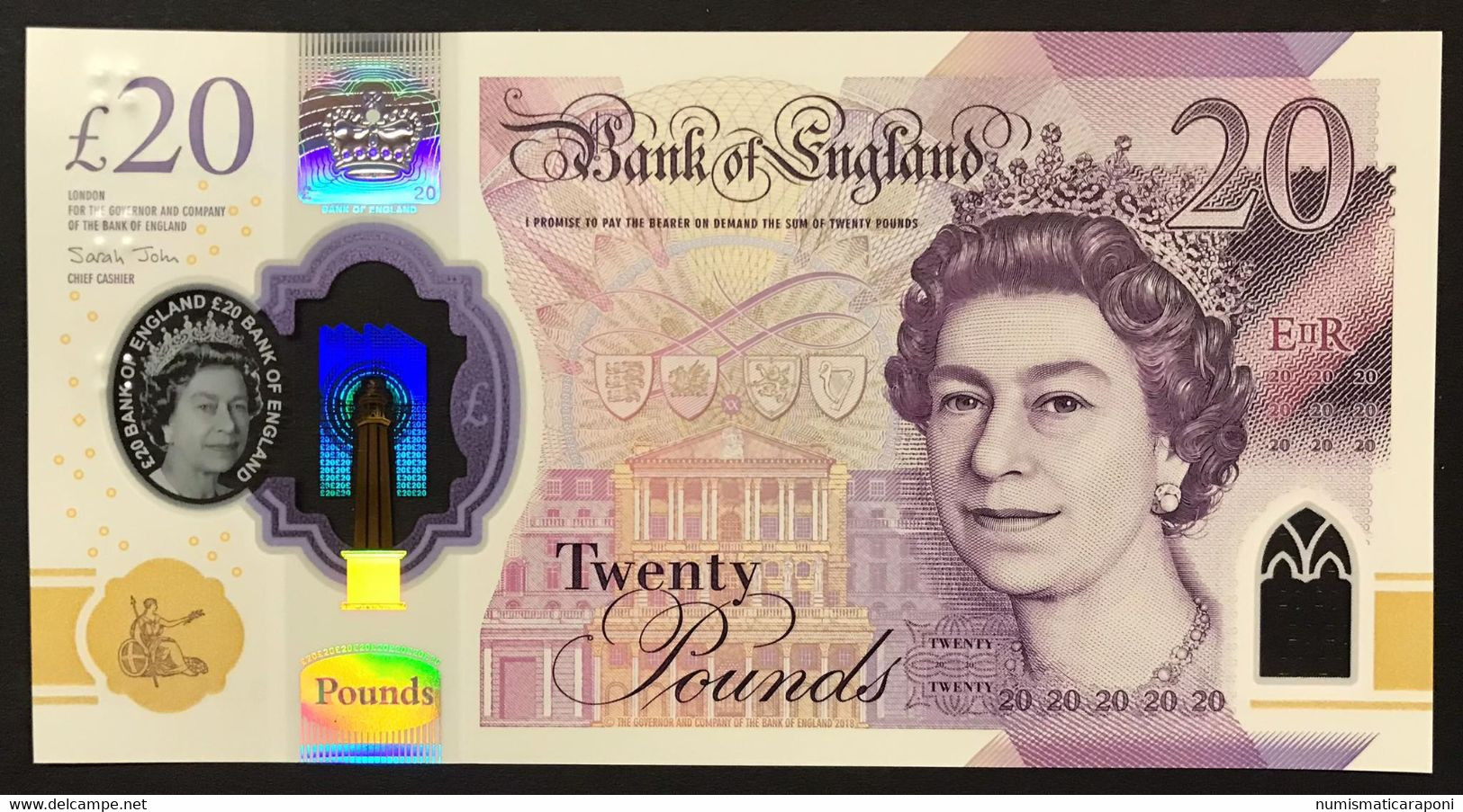 GRAN BRETAGNA Great Britain 20 Pounds Polimer Sarah John Queen Elizabeth II Q.fds  LOTTO 3939 - 20 Pounds