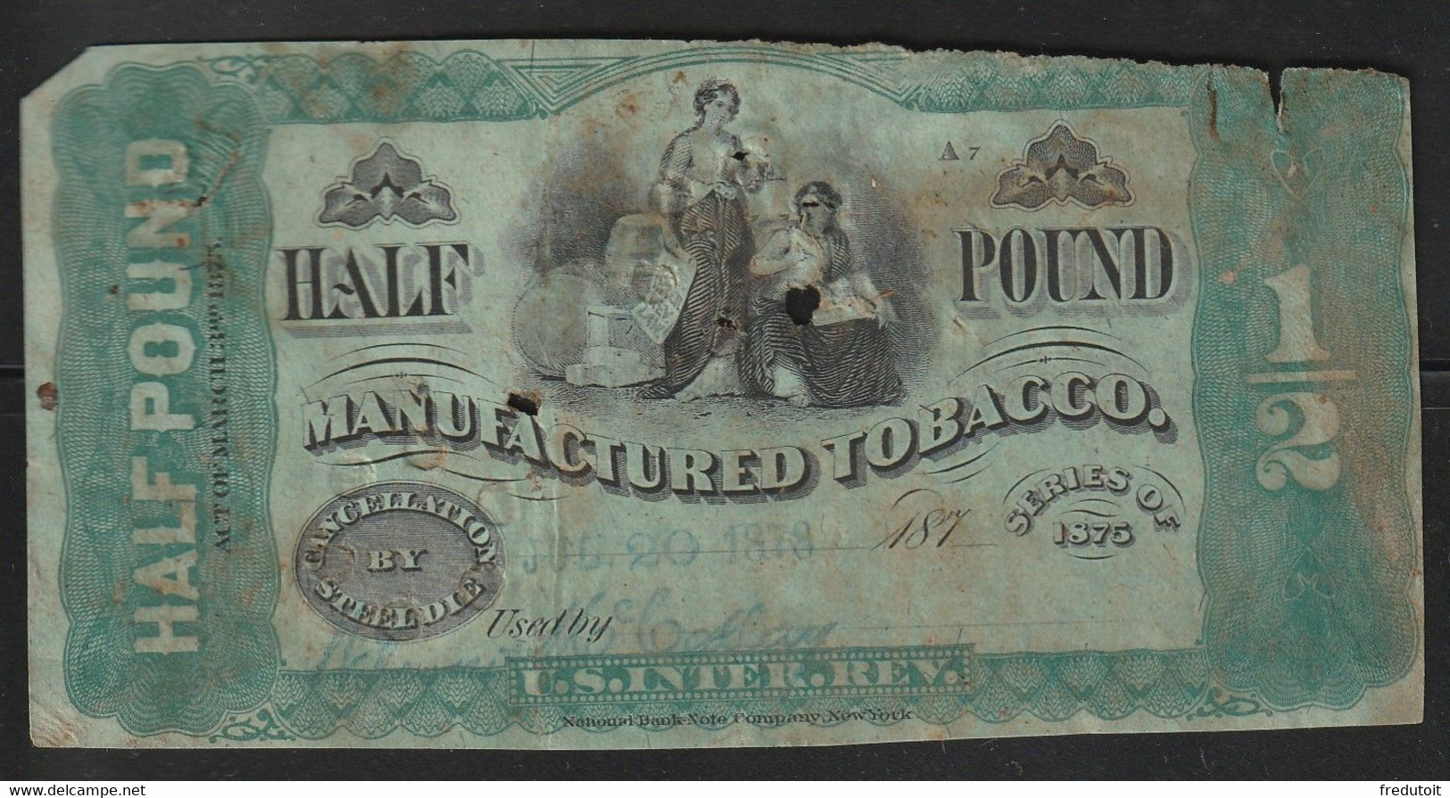 FISCAUX - TOBACCO Stamp Revenue (série : 1875) Half Pound - Revenues