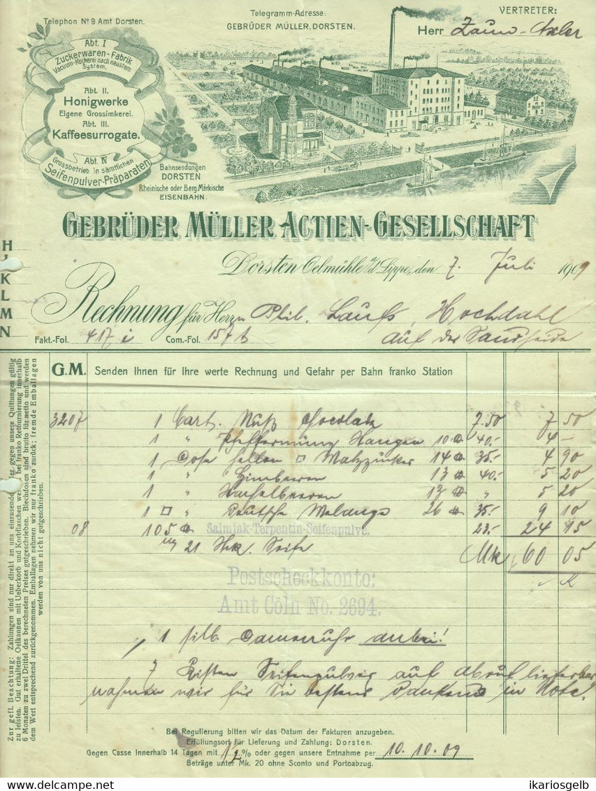 DORSTEN I W 1909 Rechnung Deko " Gebr.Müller AG Honigwerke Kaffeesurrogate Ölmühle " - Food