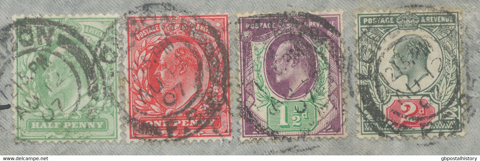 GB 1907, King EVII 1/2d, 1d, 1 1/2d And 2d (both Chalky Coated Paper) As Extremely Rare Four-color Mixed Franking - Briefe U. Dokumente