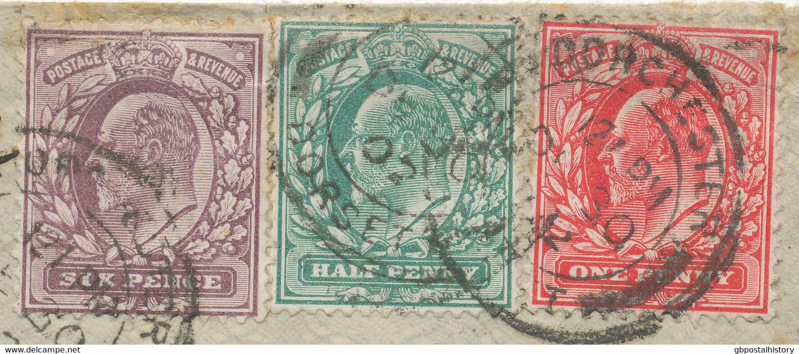 GB 1902, King EVII 1/2d, 1d, And 6d As Extremely Rare Three-color Mixed Franking (rarely 3rd Weight Class!!) On VF Cvr - Lettres & Documents