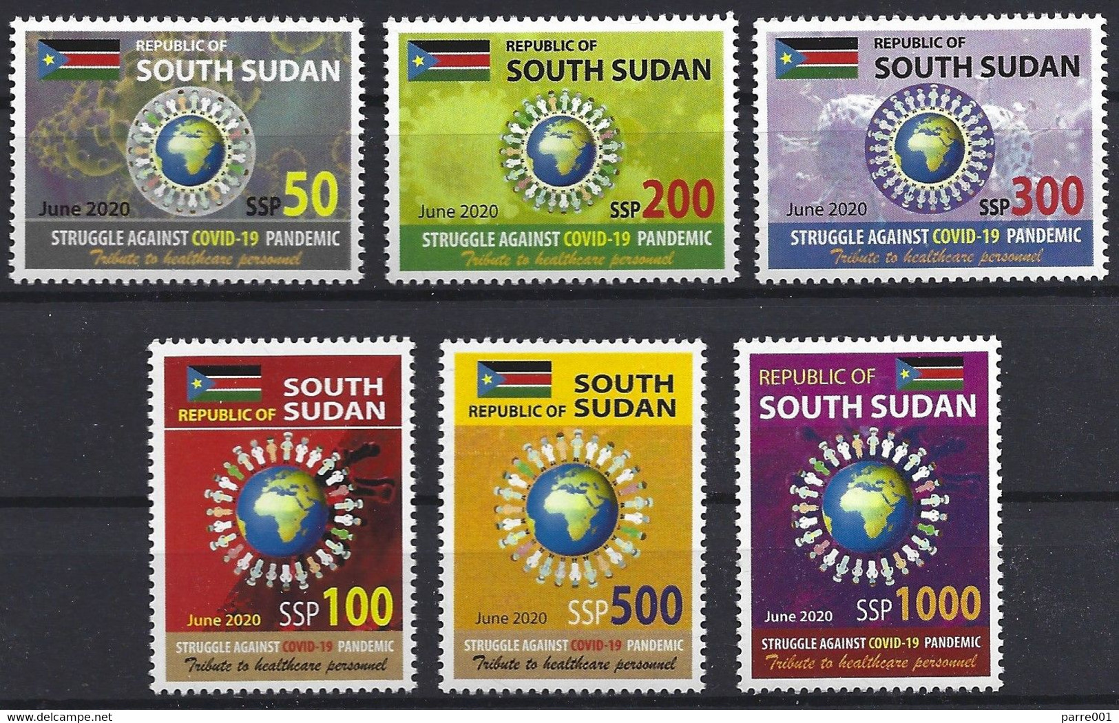 South Sudan 2020 COVID-19 Corona Pandemic Pandemie Virus 50£ 100£ 200£ 300£ 500£ 1000£ Joint Issue Mint - Emissions Communes