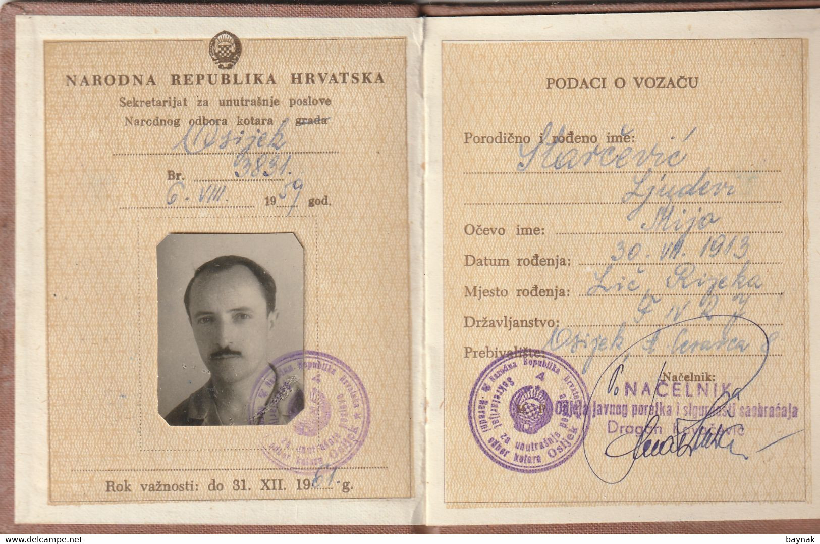 CROATIA  --  F. N. R. YUGOSLAVIA  --  SUP  - VOZACKA DOZVOLA  --  DRIVING LICENCE  --  MINISTRY OF THE INTERNAL AFFAIRS - Historical Documents