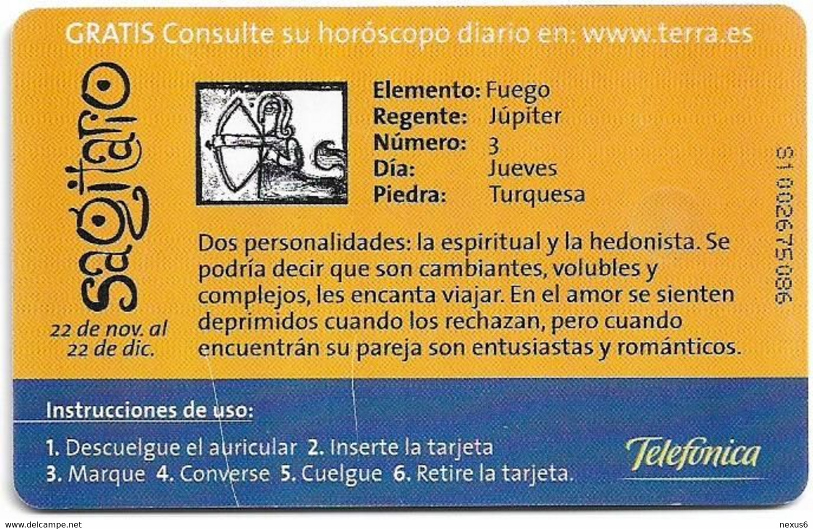 Peru - Telefónica - Zodiac, Sagitario, Gem1A Symmetr. Black, 11.1999, 10Sol, Used - Pérou