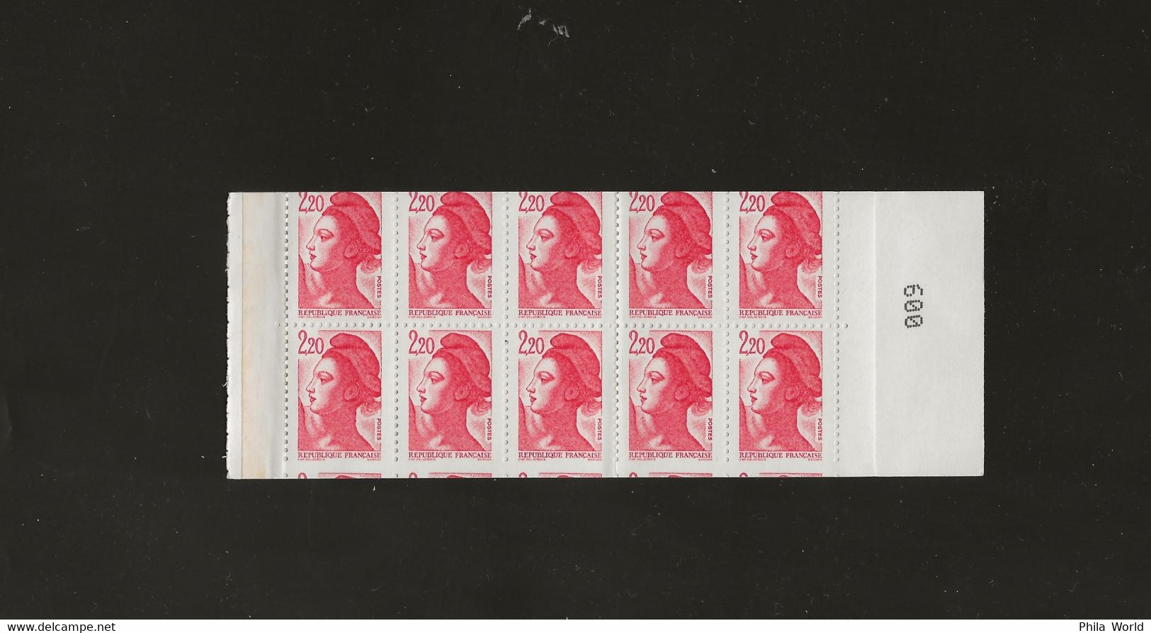 Carnet 10 Timbres LIBERTE DELACROIX 2,20F Rouge CODE POSTAL 2427-C1 Découpe à Cheval - Altri & Non Classificati