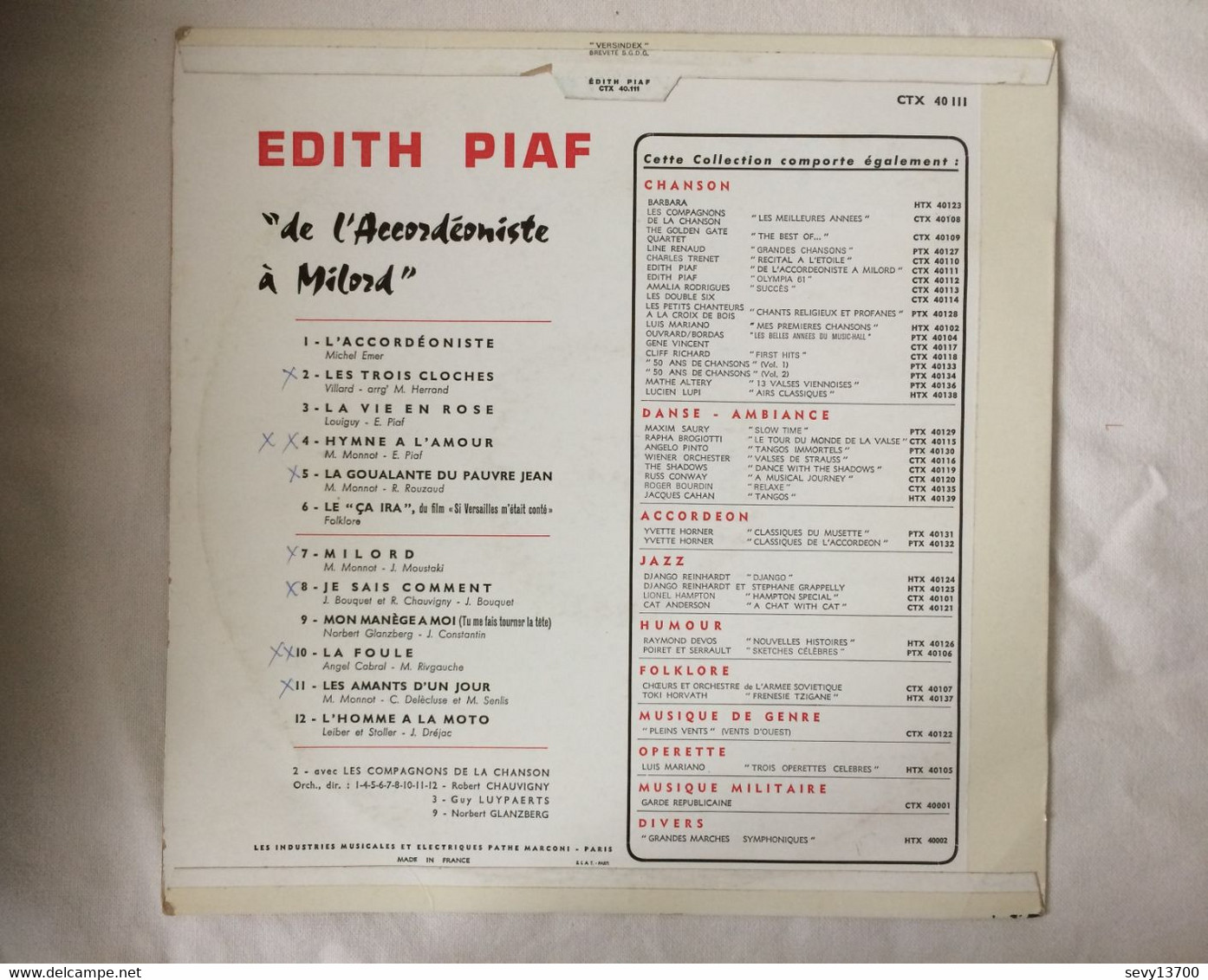 Disques 33 Tours Edith Piaf - De L'accordéoniste à Milord - Other - French Music
