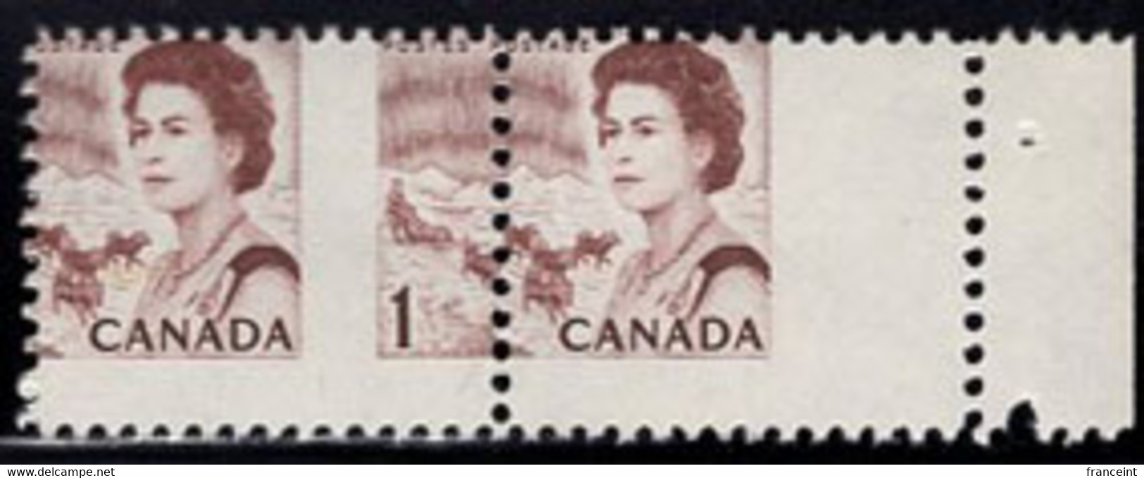 CANADA(1967) Arctic Scene. Aurora Borealis. QE II. Vertical Misperforation In Pair. Scott No 454. - Abarten Und Kuriositäten