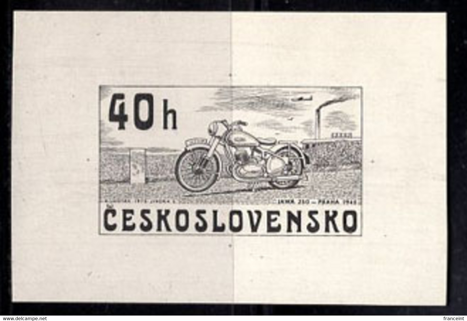 CZECHOSLOVAKIA(1975) Jawa 250 (1945). Die Proof In Black. Scott No 2020, Yvert No 2119. Czech Proofs Are Very Rare - Probe- Und Nachdrucke