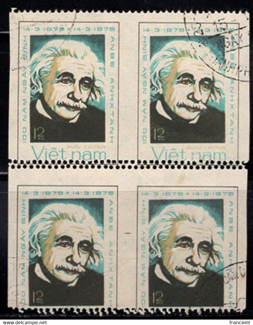 VIETNAM(1979) Einstein. Double Horizontal Perforations In Block Of 4. Scott No 983, Yvert No 165. - Albert Einstein