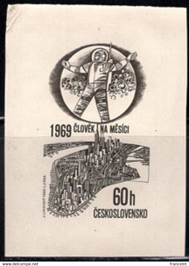 CZECHOSLOVAKIA(1969) Astronaut. Moon. Manhattan From Space. Die Proof In Black. Scott No C75. - Proofs & Reprints