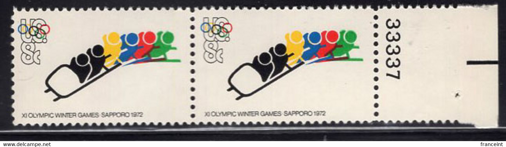 U.S.A.(1972) Bobsledding. Yellow Color Shift In Margin Pair -> The Yellow Olympic Ring And Athlete Shifted. Scott 1461 - Plaatfouten En Curiosa