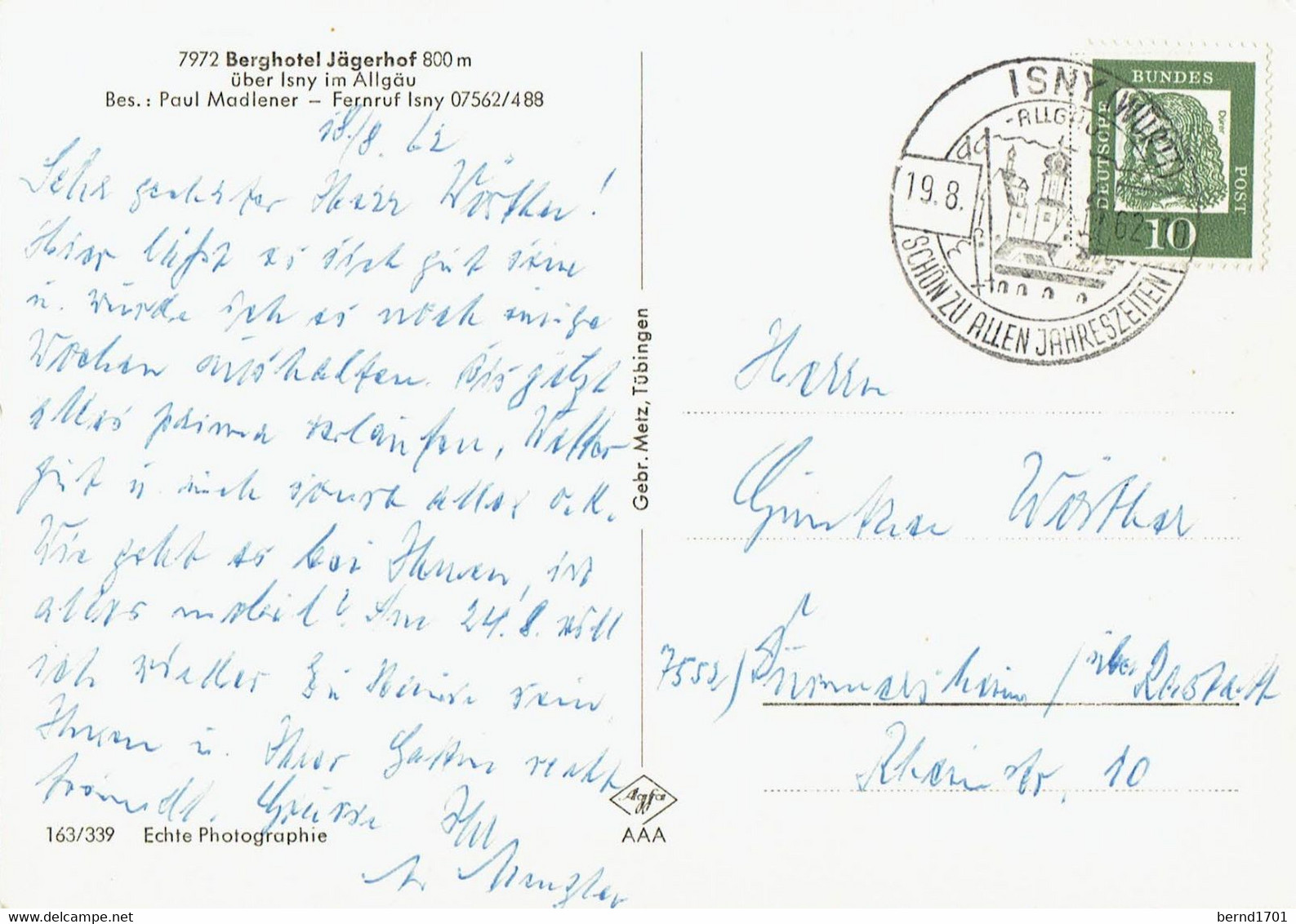 Germany / Berghotel Jägerhof Bei Isny # Ansichtskarte Gebraucht / View Card Used (X1395) - Isny