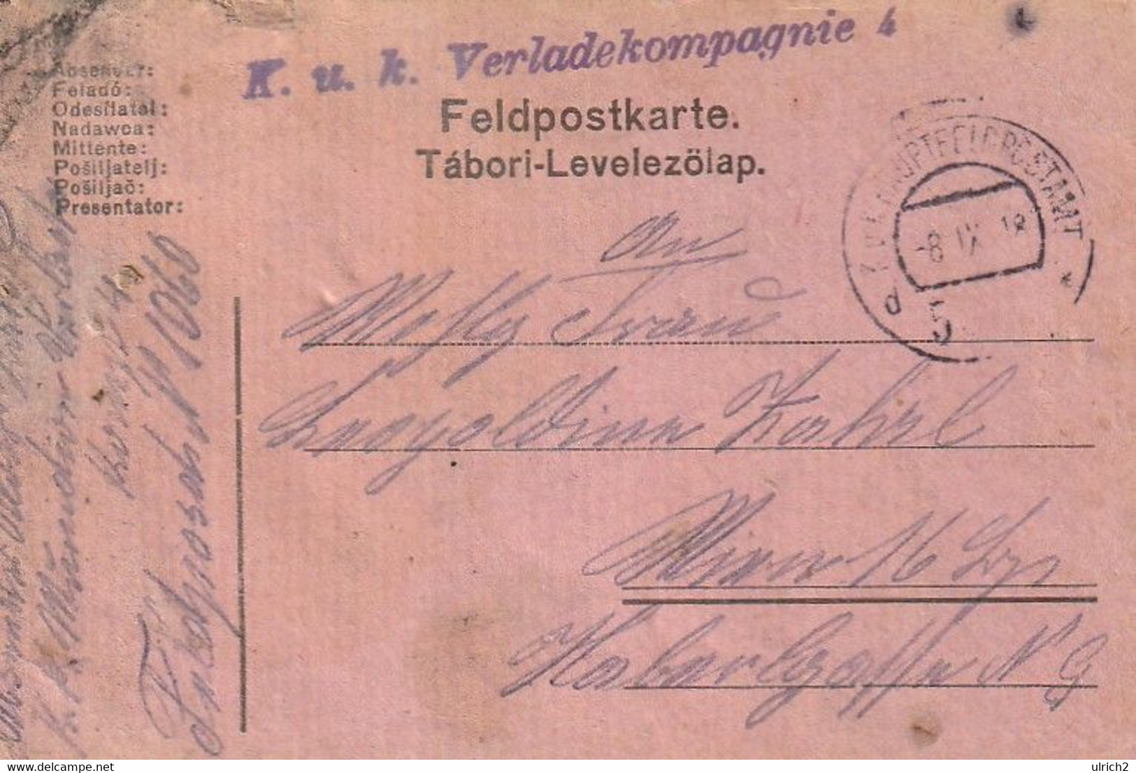 Feldpostkarte - K.u.k. Verladekompagnie 4 - 1918 (60721) - Cartas & Documentos