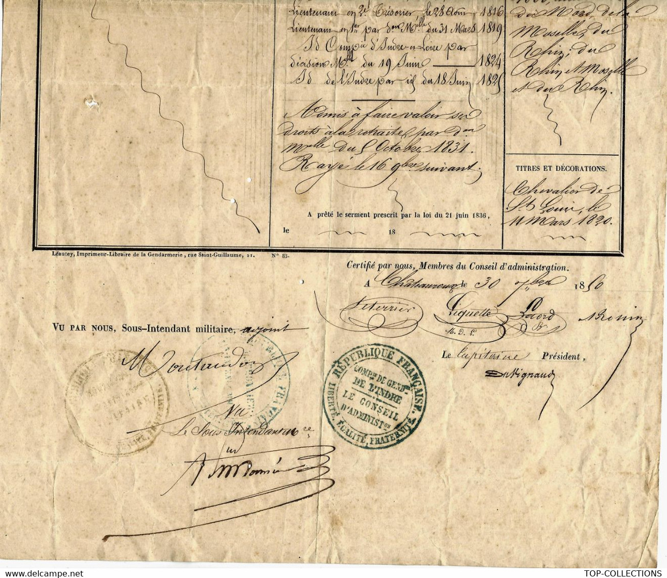 1850 GENDARMERIE NATIONALE ETAT DE SERVICES Jean Vollani SIGNATURES ET CACHETS ETAT COURANT - Historical Documents