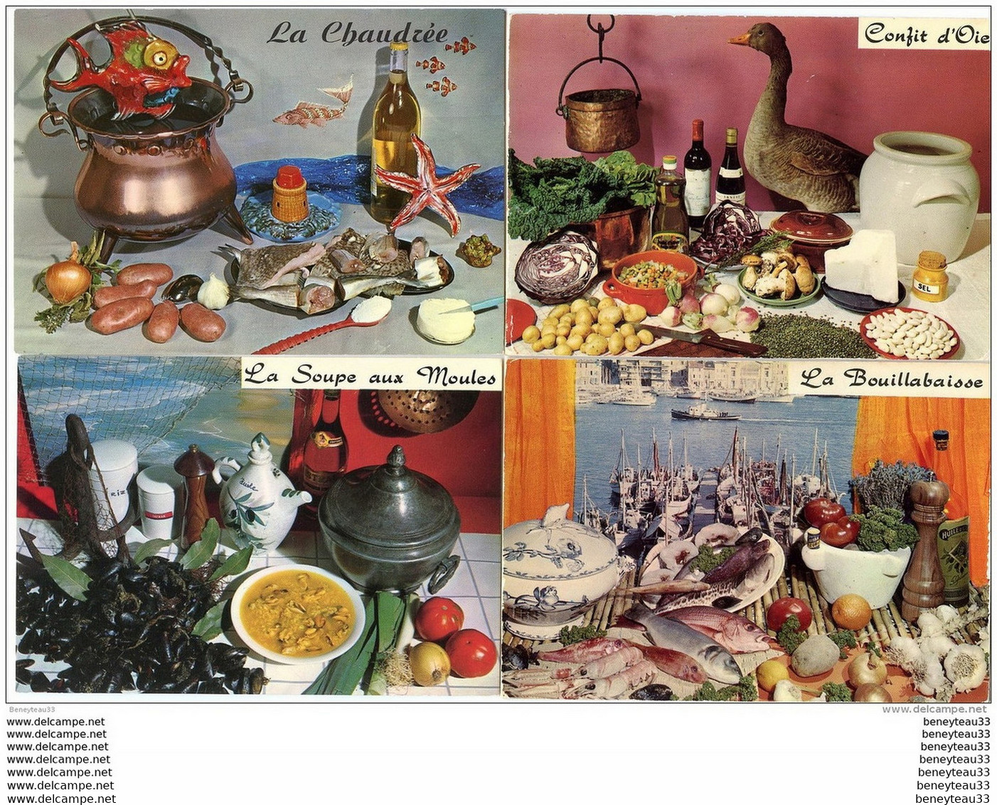 4 CP (Réf : F058) THÈME (RECETTES CUISINE) La Chaudrée - La Soupe Aux Moules - La Bouillabaisse - Confit D'oie - Recettes (cuisine)