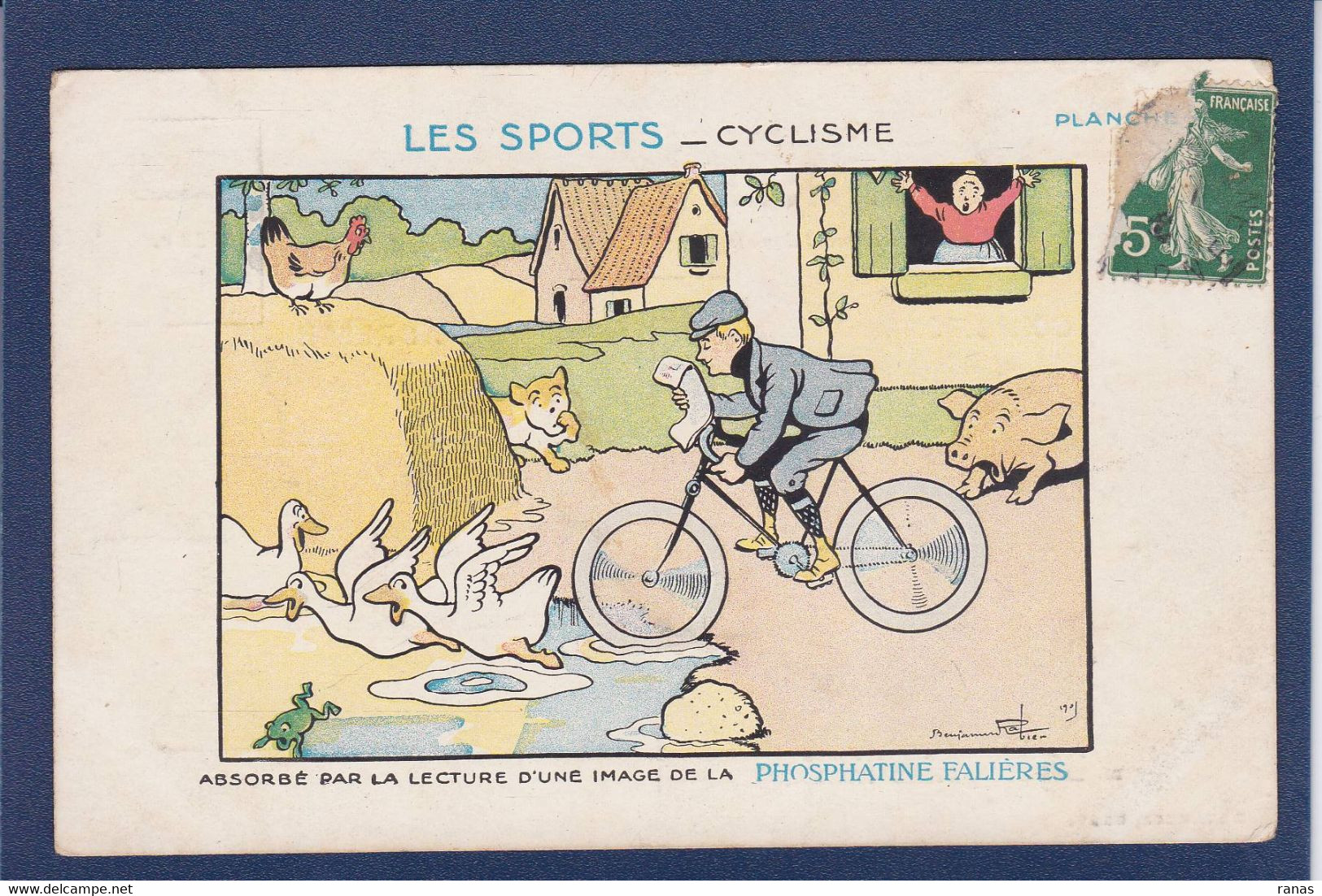 CPA Rabier Benjamin Circulé Humour Cochon Pig Vélo Cycle Publicité Phosphatine Falières - Rabier, B.