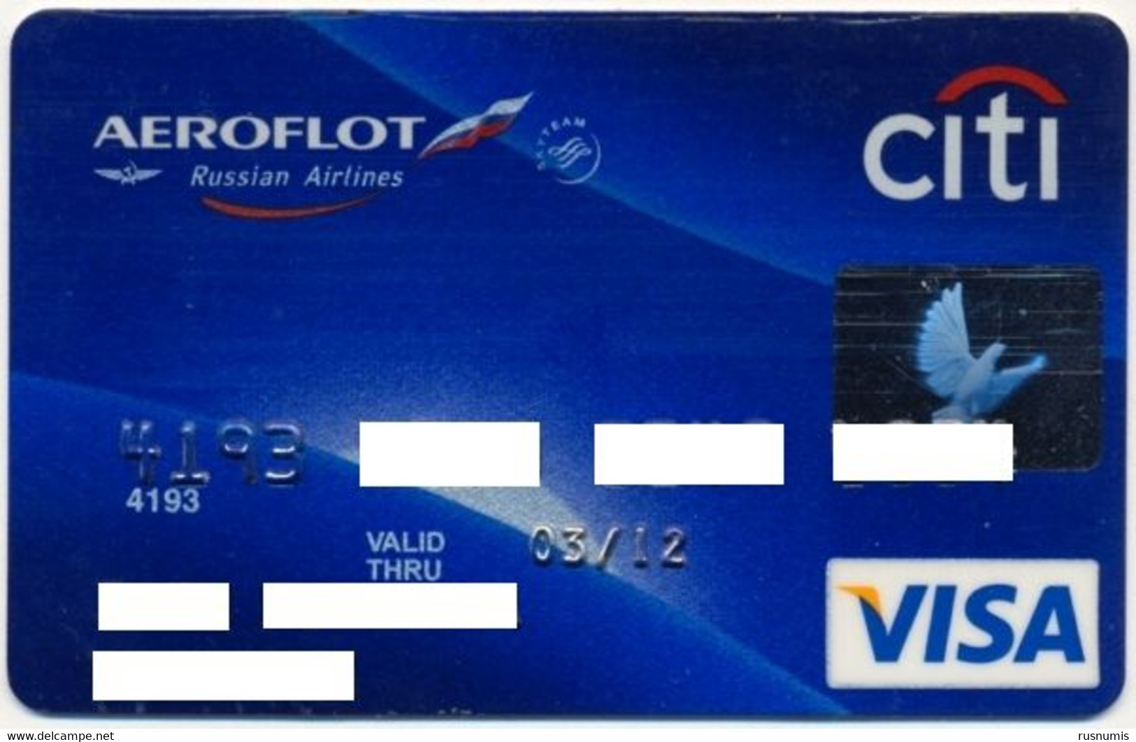 RUSSIA - RUSSIE - RUSSLAND CITI BANK VISA CARD AEROFLOT RUSSIAN AIRLINES USED CONDITION EXP. MARCH 2012 - Krediet Kaarten (vervaldatum Min. 10 Jaar)