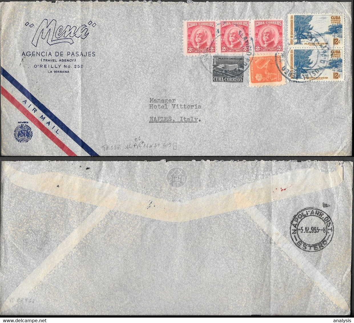 Cuba Havana Cover To Italy 1955. Good Stamps - Storia Postale