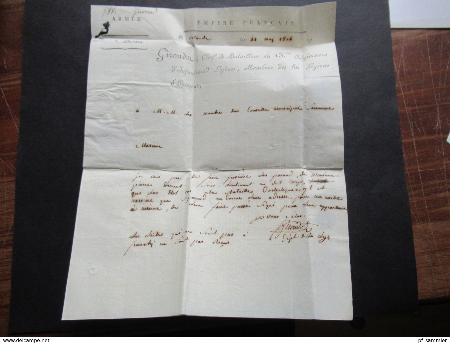 Frankreich 1806 Departement Conquis 91 Ostende handschriftlich Service Militaire / Armée  Brief doppelt verwendet!