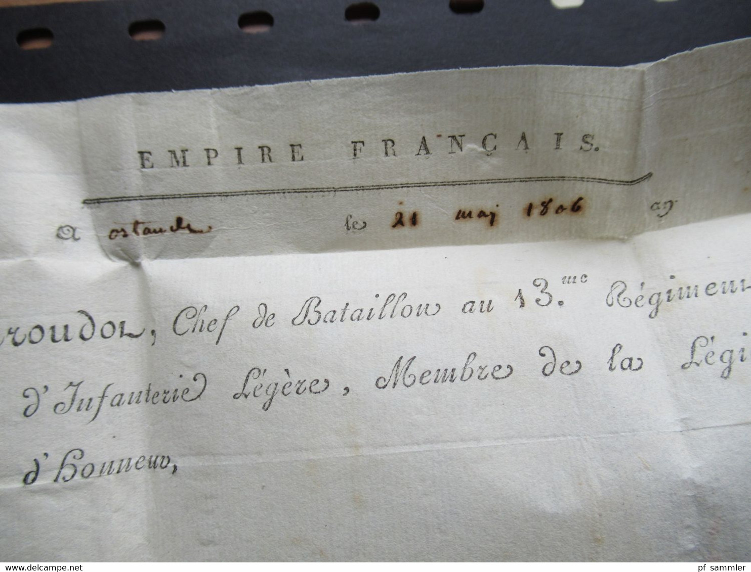 Frankreich 1806 Departement Conquis 91 Ostende handschriftlich Service Militaire / Armée  Brief doppelt verwendet!