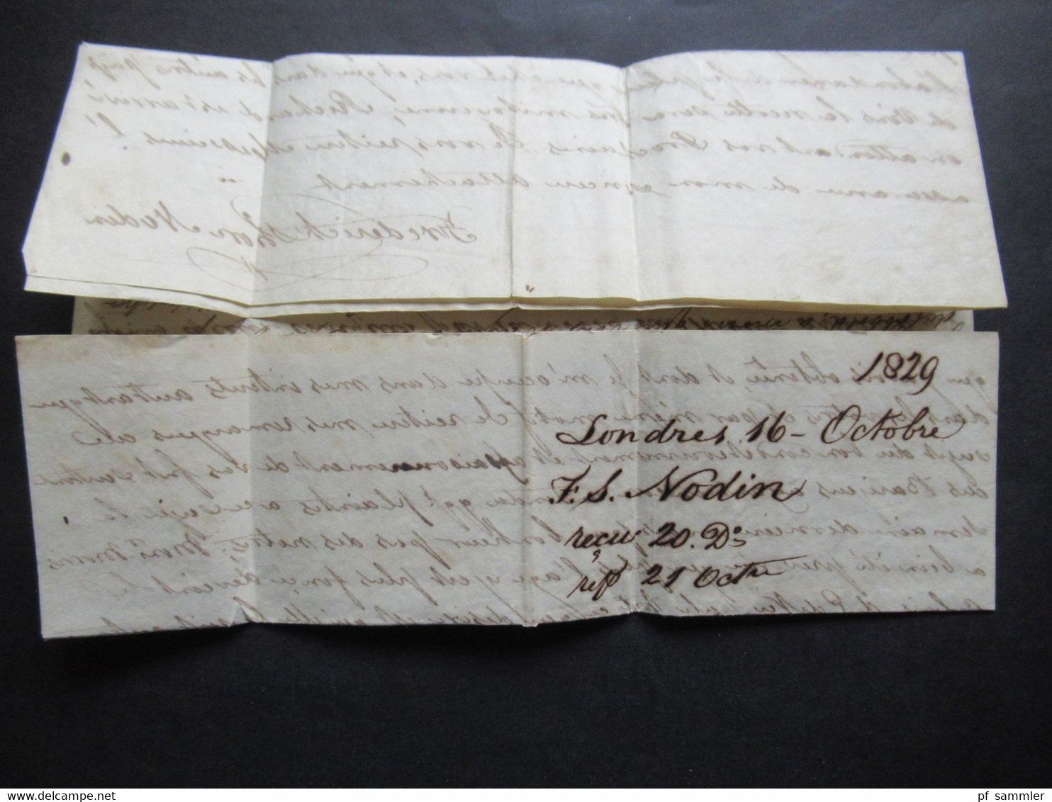 Frankreich 1829 Transitbrief aus England London roter L1 Angl. Est. handschriftlich per Estafette / Eilbrief nach Cognac