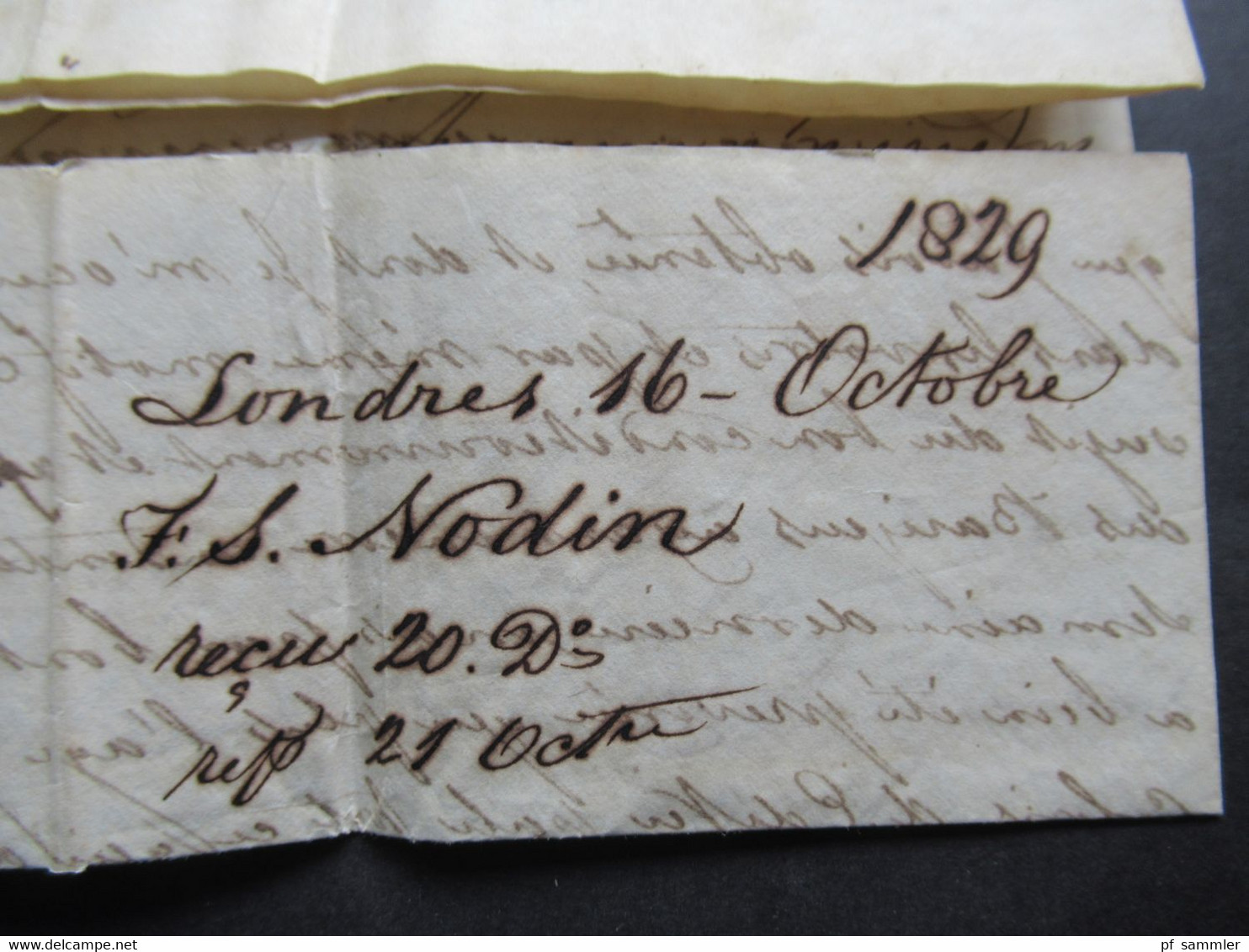 Frankreich 1829 Transitbrief aus England London roter L1 Angl. Est. handschriftlich per Estafette / Eilbrief nach Cognac