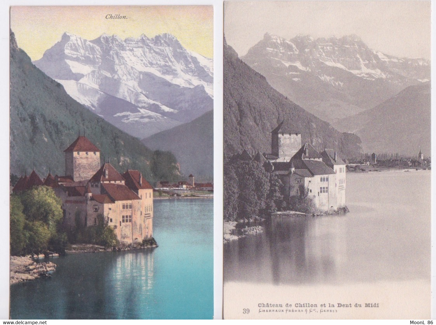 2 CPA - SUISSE -  VEYTAUX - CHATEAU DE CHILLON -  ET LA DENT  DU MIDI - Veytaux