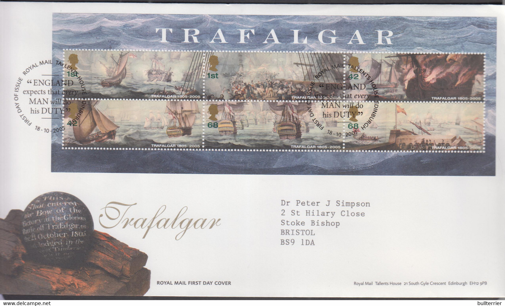 SHIPS - GREAT BRITAIN - 2005 - BATTLE TRAFALGAR S/SHEET  ON ILLUSTRATED FDC, STAMPS ALONE £4.10 - Schiffe