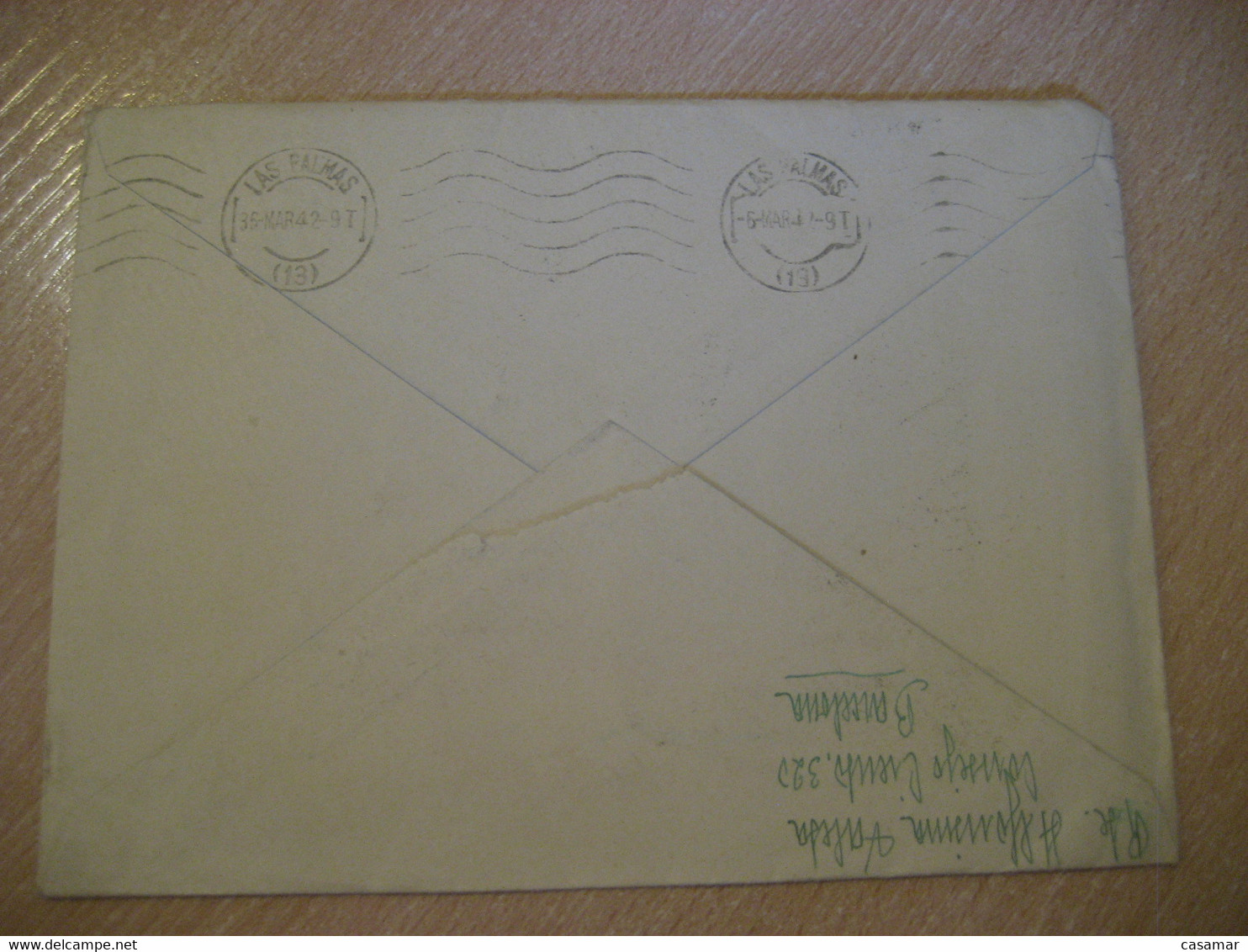 BARCELONA 1942 To Las Palmas Canarias Hotel Continental + Ayuntamiento Stamp On Air Mail Cancel Cover SPAIN - Barcelona