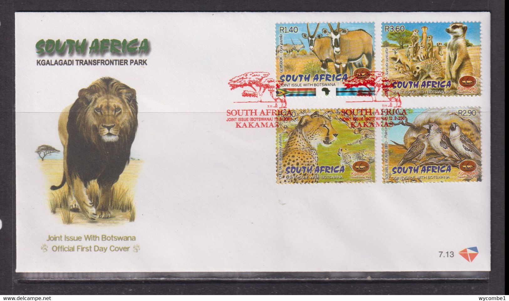SOUTH AFRICA - 2001 Kgalagadi Transfrontier Park FDC As Scan - Cartas & Documentos