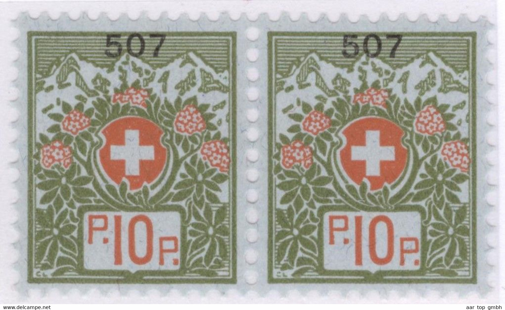 Schweiz Portofreiheit Zu#9 Paar ** Postfrisch 10Rp. Gr#507 Frauenspital Basel Ausgeliefert 84   00 Stk. - Franchise