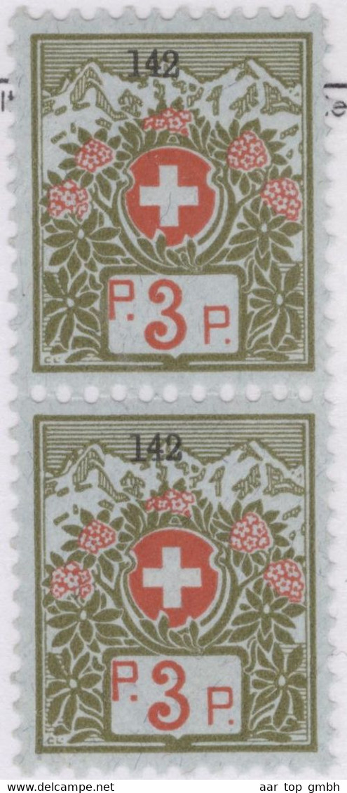Schweiz Portofreiheit Zu#3A Paar ** Postfrisch 3Rp. Kl#142 Rotes Kreuz Ausgeliefer 110000 Stk. - Franchigia