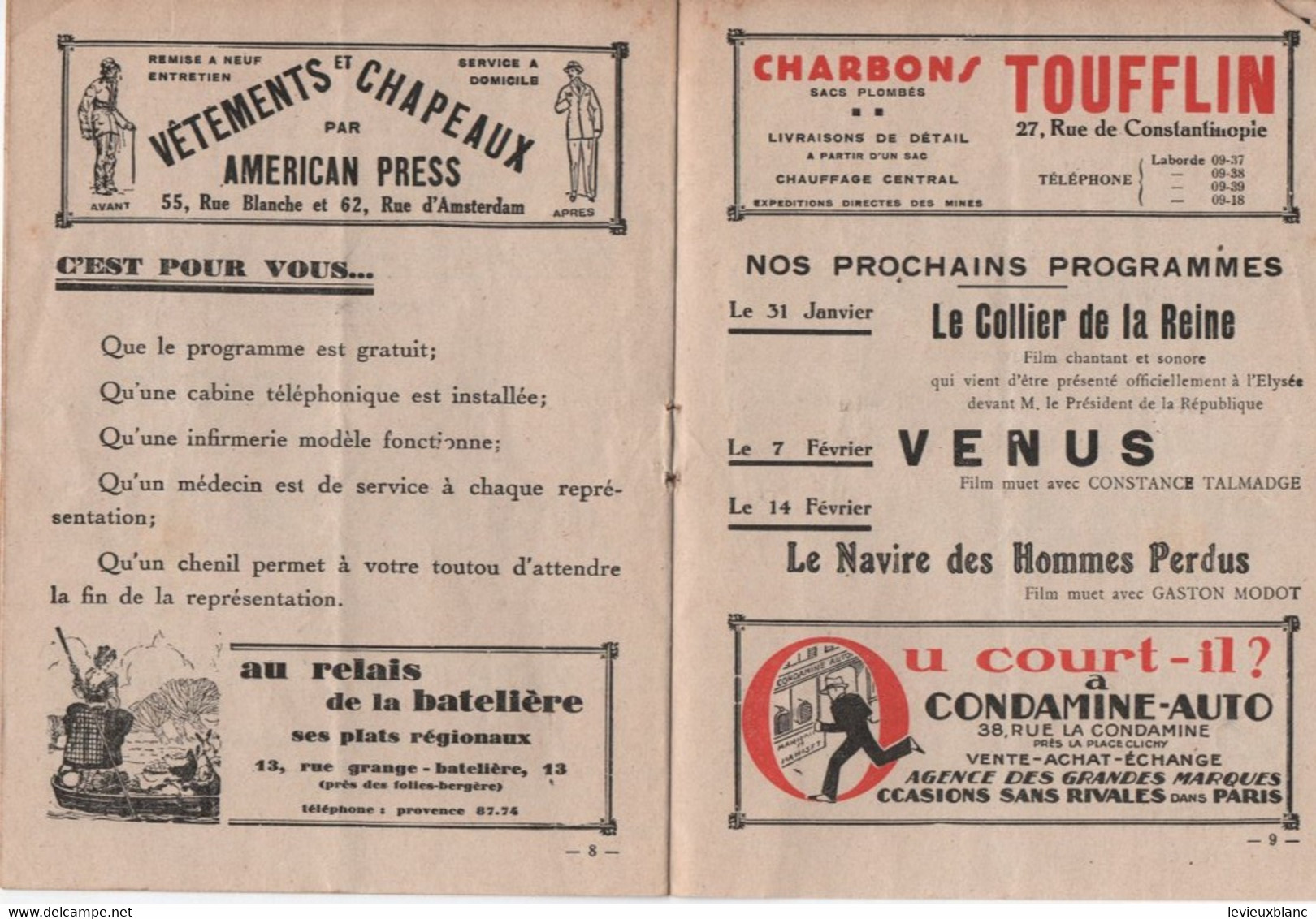 Cinéma/ Programme Officiel Gratuit/ GAUMONT-PALACE/ Marcelle JEFFERSON-COHN/ "Le Collier De La Reine"/1929        CIN120 - Programma's