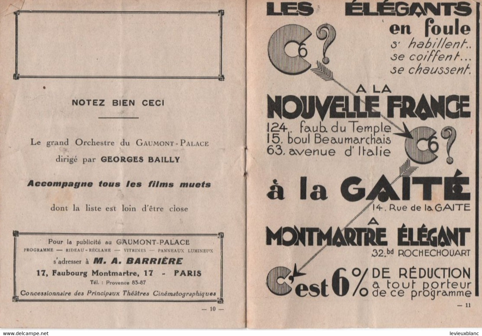 Cinéma/ Programme Officiel Gratuit/ GAUMONT-PALACE/ Marcelle JEFFERSON-COHN/ "Le Collier De La Reine"/1929        CIN120 - Programma's