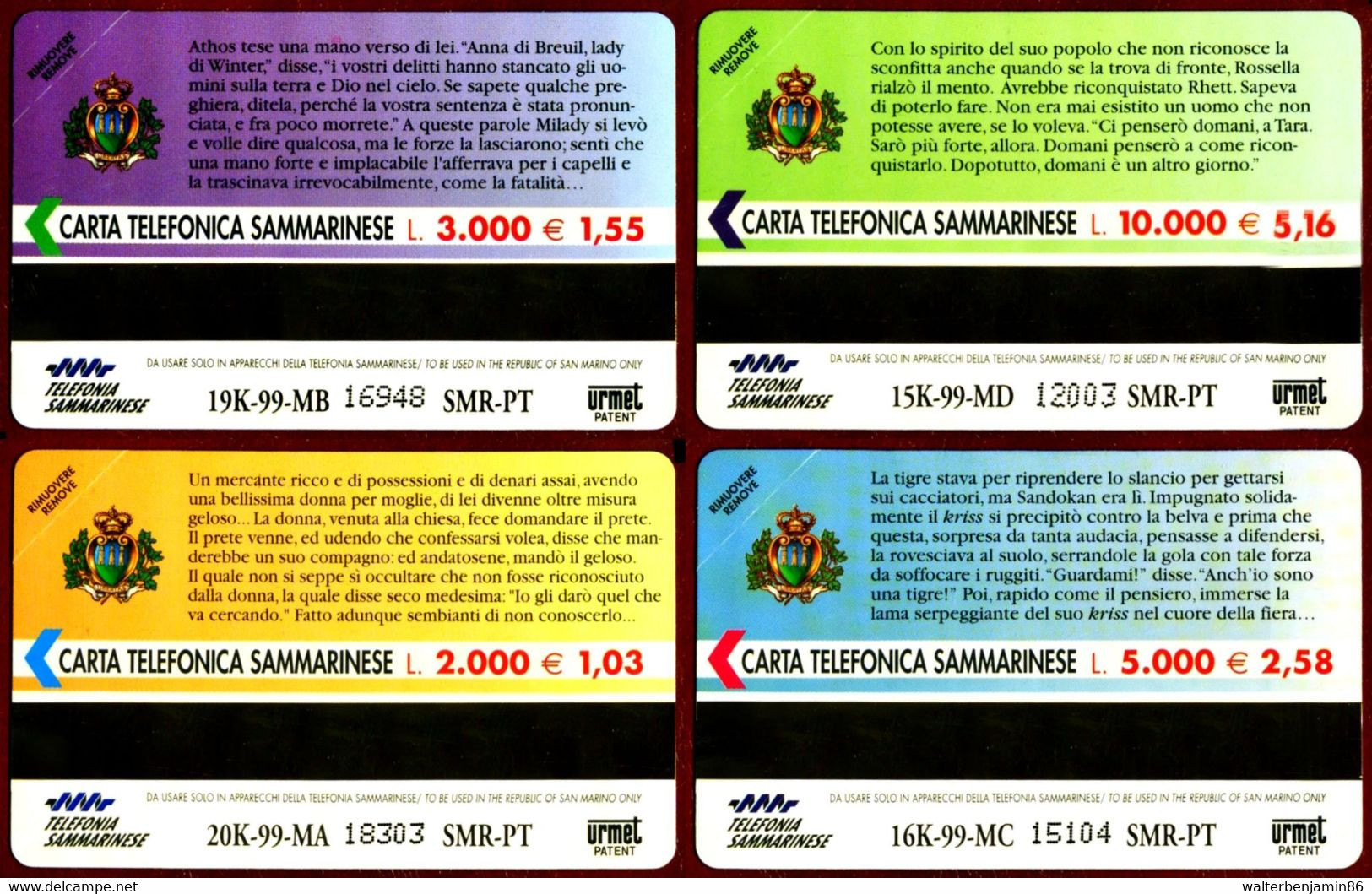 G SM 41 C&C 7041 4 SCHEDE TELEFONICHE NUOVE MAGNETIZZATE SAN MARINO ROMANZI - San Marino