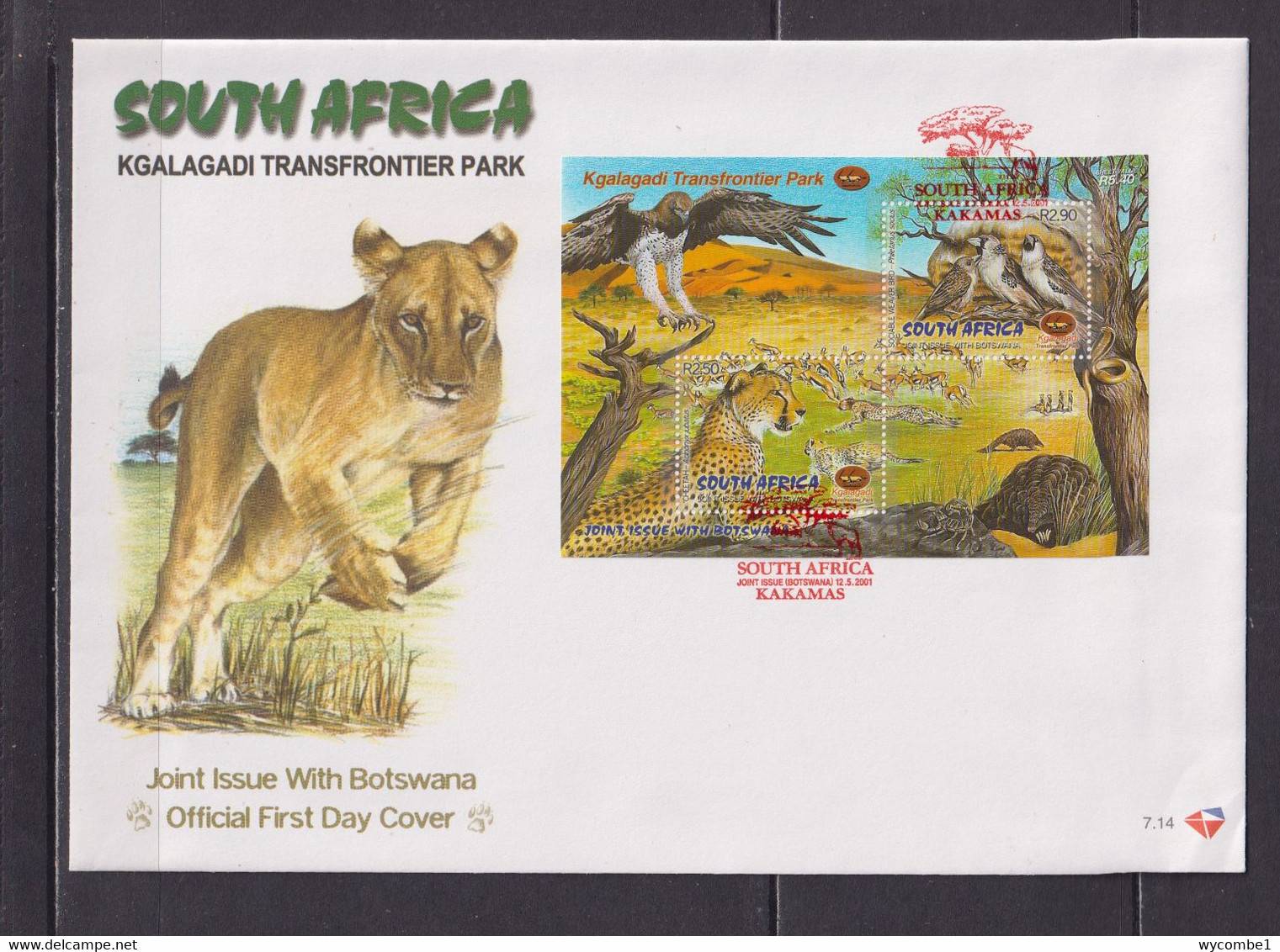 SOUTH AFRICA - 2001 Kgalagadi Transfrontier Park Miniature Sheet Large FDC As Scan - Briefe U. Dokumente