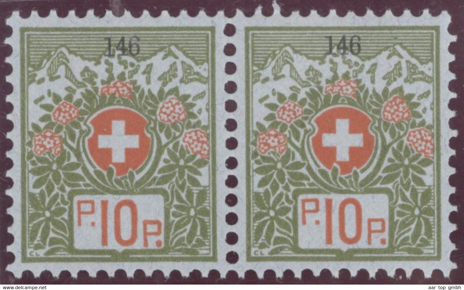 Schweiz Portofreiheit Zu#5A Paar ** Postfrisch 10Rp. Kl#146 Heilsarmee Ausgeliefet 95030 Stk. - Franchigia